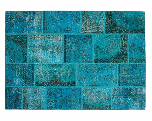 Sukhi Hatice: Patchwork Overdyed Alfombra turca Azul Turquesa Colores 80cm a 400cm (80cm x 100cm / 2' 7.5'' x 3' 3.4'')