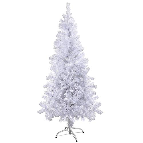 SunJas Árbol de Navidad Artificial Pino 120/150/180/210CM Árbol Espeso y Lujo Verde/Blanco/Nevado con Copos de Nieve Blancos y Piñones de Pino Soporte Metálico Árboles - Blanco, 120cm, 200 Puntas