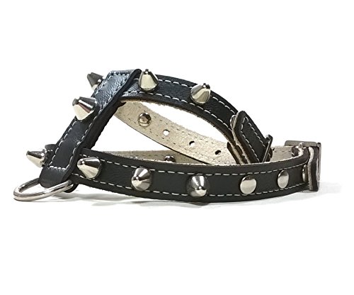 Superpipapo Original Arnés para Perros, Cuero Negro con Pinchos, Correa y Pulsera Opcional, Piel de Calidad, Hecho a Mano en España, Pequeño, Chihuahua y Cachorro, S: Cuello 18-22 cm, Pecho 32-37 cm