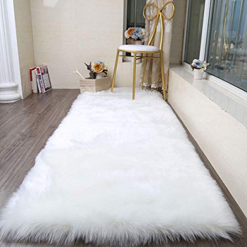 SXYHKJ Alfombra de imitación de Piel de Cordero, Artificial Alfombra, excelente Piel sintética de Calidad Alfombra de Lana ，Adecuado para salón Dormitorio baño sofá Silla cojín (Blanco, 50x150cm)