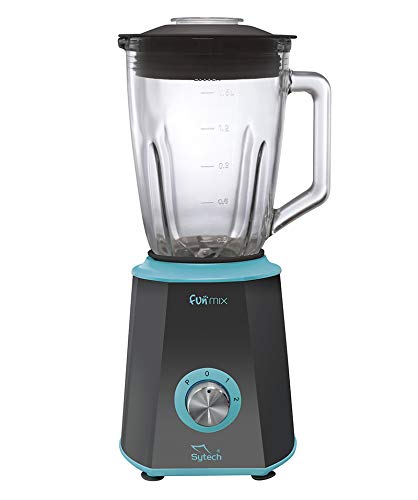 Sytech SY-BV6N Batidora de Vaso Eléctrica de Cristal, 600W | 1,5L, Color Negro/Azul