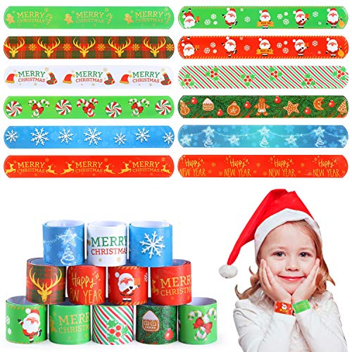 Tacobear 48Piezas Navidad Slap Pulseras Pulseras de bofetada Pulseras de Juguete Navidad Fiesta Artículos Party Favores Navidad Regalo para Niños Niñas