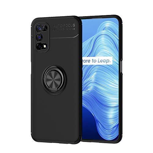 TANYO Funda Adecuado para OPPO Realme 7 5G, 360 °2 en 1 Anillo iman Soporte Silicona TPU Bumper antigolpes Fundas Case, Negro