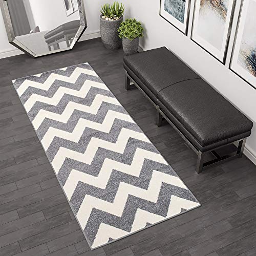 Tapiso Alfombra De Pasillo Moderna Colección Marroquí – Color Gris Diseño Geométrico Zigzag – Varias Medidas 70 x 220 cm