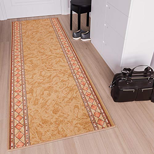 Tapiso Antideslizante Alfombra de Pasillo Cocina Entrada Diseño Moderno Beige Marrón Jaspeada Fina a Metros 80 x 250 cm