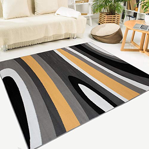 Tapiso Maya Alfombra de Salón Sala Comedor Diseño Moderno Naranja Gris Negro Blanco Ondas Rayas Delgada 250 x 350 cm