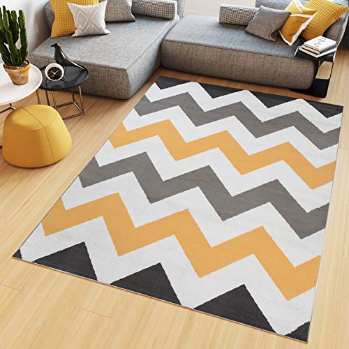 Tapiso Maya Alfombra de Salón Sala Diseño Moderno Naranja Blanco Gris Negro Geométrico Zigzag Delgada 160 x 220 cm