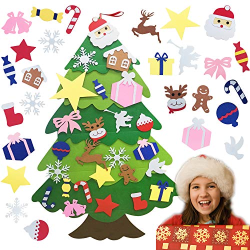 TATAFUN Árbol de Navidad de Fieltro, Árbol Navidad con 25 Ornamentos Desmontables, 3.67FT Regalos Colgantes de Navidad de la Pared para Las Decoraciones de la Navidad para Paredes y Puertas del Hogar