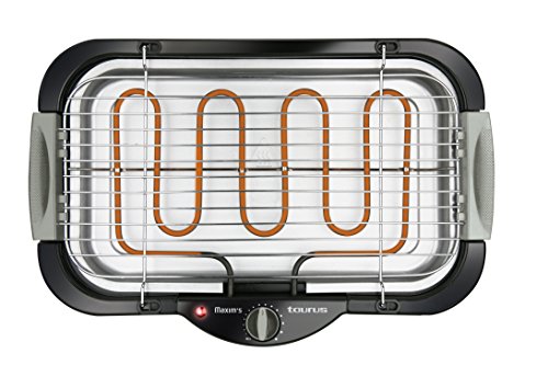 Taurus Maxim`s III – Barbacoa eléctrica, parrilla ajustable 2 alturas, sin patas, resistencia y bandeja de agua extraíbles, interior y exterior, temperatura regulable, interruptor de seguridad, 2000 W