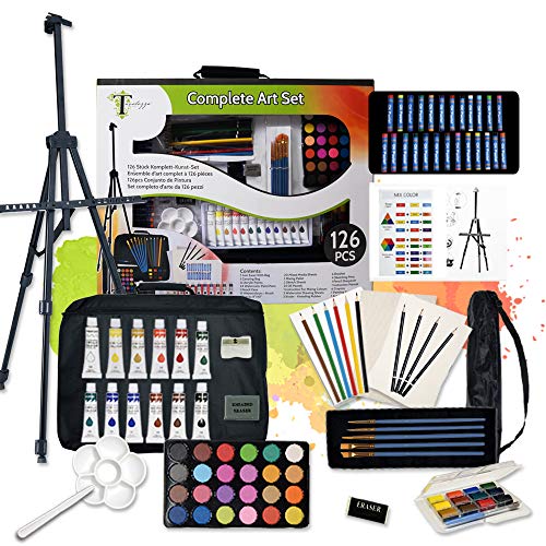 Tavolozza 126pcs Deluxe Artist Painting Set con herramientas de dibujo de lona de caballete de aluminio para principiantes, estudiantes y artistas