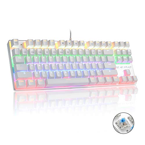 Teclado mecánico, HiveNets 87 Teclas Interruptores Azules Teclado retroiluminado RGB Anti-Fantasma para Juegos (Blanco)