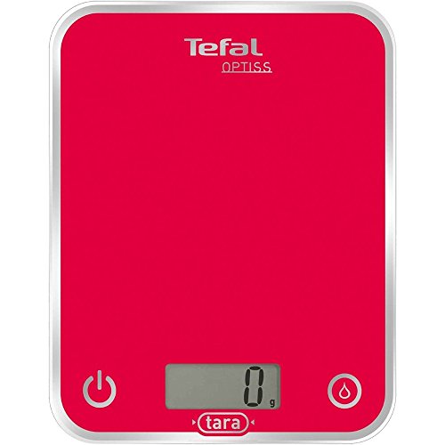 Tefal Optiss-Báscula de Cocina, Color Rojo, Cristal esmaltado