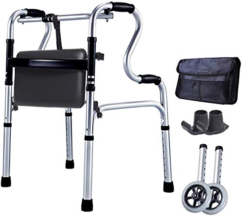 Tellgoy-Walker Andador De Aluminio De Peso Ligero, Plegable Mayores Andadores con Asiento, Plegable Andador Andador con Aseo Baranda, El Regalo Más Adecuado,Gris