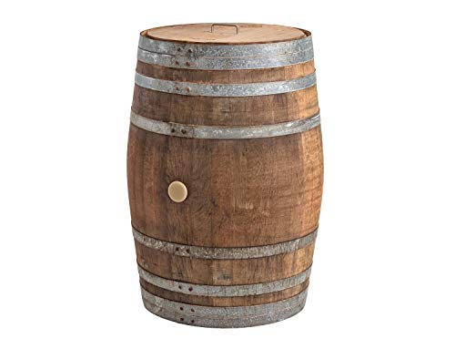 Temesso Barril de Lluvia 225 litros, barrica Madera Natural como depósito para el Agua de Lluvia (Abierto + Tapa Metal + Grifo (Agujero alt. 40 cm))