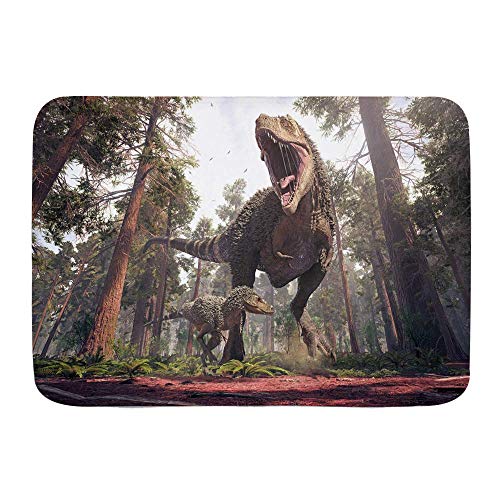 Throwpillow Alfombrilla De Baño Antideslizante Tyrannosaurus Rex y su cría asaltan Hell Creek Hace 66 Millones de años Alfombra Lavable a Máquina