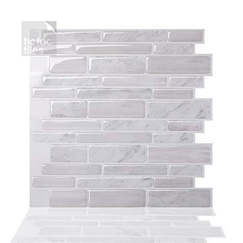 Tic Tac Tiles 30cm x 30cm 10 Láminas 3D Azulejos Adhesivo Azulejos de la pared para Cocina y Baño - Polito Blanco