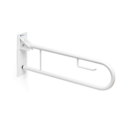 Timblau TIM-52318P/P - Barra de Seguridad Baño Abatible para Minusválidos, Barra de Sujeción Baño para Discapacitados en Acero Acabado Pintura Blanca, 750 mm