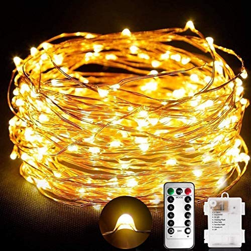 TOPLIFE Cadena de Luces, 10M 100 LED Guirnalda de Luces Impermeable Alambre de Cobre de 8 Modos de Luz con Control Remoto para Lluminación DIY Habitación Fiesta Jardín Boda Césped Árbol etc