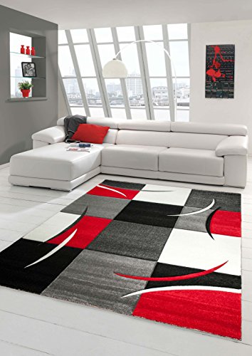 Traum Sala de Estar diseñador Alfombra Alfombra contemporánea, alfombras de Pelo bajo con el patrón de Contorno de Corte de Diamante Rojo del Blanco Gris Negro Größe 120x170 cm