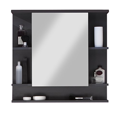 trendteam smart living Armario con espejo para baño Tetis, 72 x 76 x 20 cm, con cuerpo en grafito (gris oscuro) y parte delantera blanca, con abundante espacio de almacenamiento