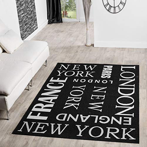 TT Home - Alfombra moderna para interiores y exteriores, aspecto de sisal de Nueva York en antracita, tamaño: 120 x 170 cm