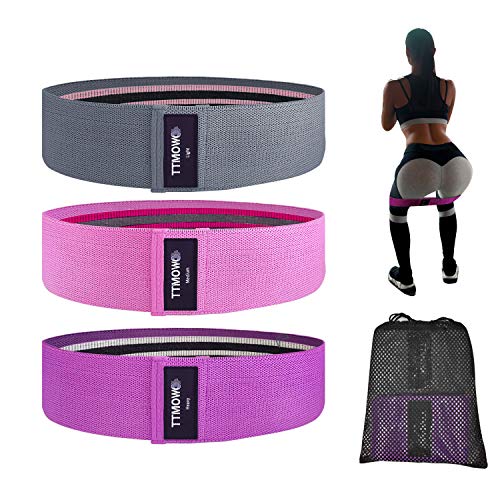 TTMOW Bandas Elásticas Musculacion Bandas de Resistencia de Tela Antideslizantes con 3 Niveles Cintas Elásticas para Yoga, Pilates, Glúteos, Caderas, Piernas, Brazos, Fitness, Crossfit, Mujer y Hombre