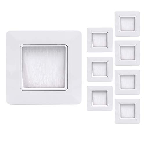 VCE 8 Unidades Placa de pared con cepillos pasacables pared,Embellecedor para la entrada y salida de cables - Blanco 49mm x 49mm interior