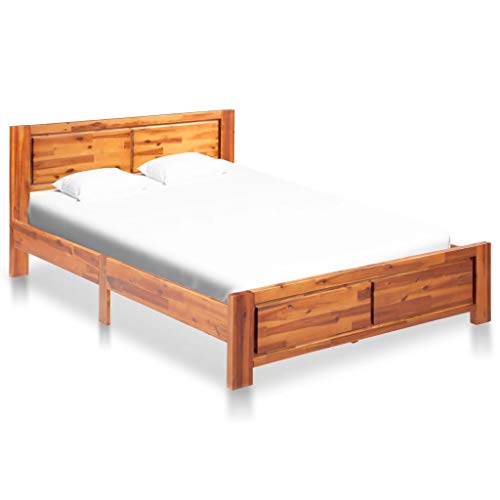 vidaXL Madera Maciza de Acacia Estructura de Cama Habitación Armazón Completa Adulto Adolescente Listones Soporte Interiores 140x200cm