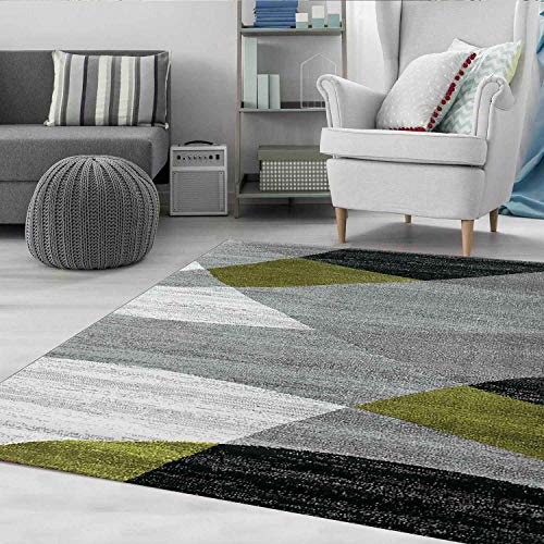 VIMODA Alfombra Moderna de salón con Dibujo geométrico en Gris, Blanco, Negro y Verde. Material con Certificado ÖKO Tex, Maße:60x110 cm