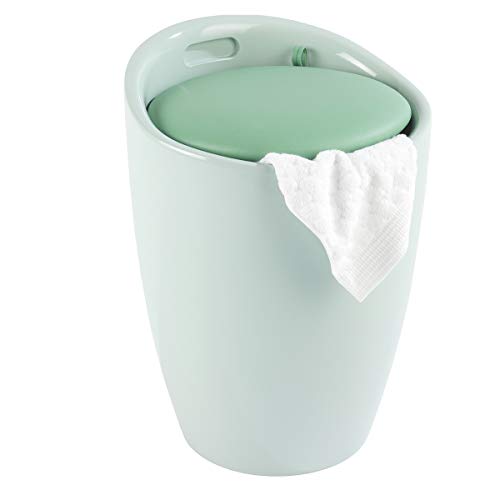 WENKO Contenedor para la ropa y taburete para el baño Candy, menta - pongotodo, taburete baño Capacidad: 20 l, Plástico (ABS), 36 x 50.5 x 36 cm, Verde menta