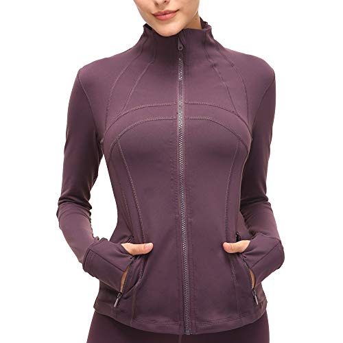 WMOFC Chaqueta Corrientes de Las Mujeres, Ajuste Fino y algodón de Tacto Suave Camiseta Deportiva, Bolsillo Lateral con Cierre Completo de Manga Larga Camiseta de la Yoga,Púrpura,XL