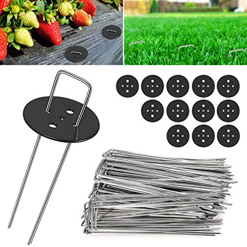 Wokkol Piquetas, Grapas para Jardin, Piquetas Camping, Malla Antihierbas 2.5 mm de Grosor, 15 cm/2.5 cm, para Asegurar la Tela de Malezas, Mallas(100 Clavijas de Jardín/12 Arandelas de Seguridad)