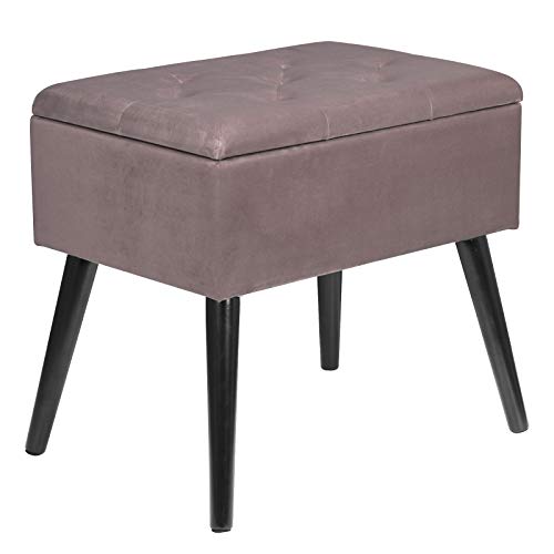 WOLTU Reposapiés Sofá Taburete Puff Caja de Almacenamiento(55L) Tapizado Asiento para Dormitorio con Cubierta de Terciopelo y Patas de Madera,Tapa Extraíble 50x35x45cm Rosa SH52rs