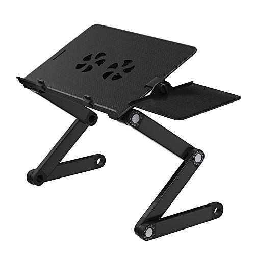 WonderWorker Einstein Mesa Ordenador Portátil Multifuncional Ajustable | Soporte de Regazo para Laptop Tablet Plegable | para Diván Sofá Cama | Alfombrilla para Ratón | Ventilación USB | Negro