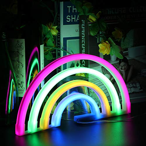 Wovatech Luces de letreros de neón arcoíris - Lámpara de neón LED arcoíris con batería o operada por USB - Luz de pared de arco iris Luces nocturnas para dormitorio de niños