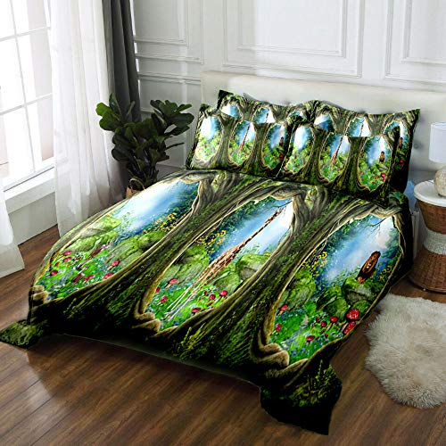 WPHRL Ropa de Cama 3D Imprimiendo Funda nórdica Agujero del árbol Verde Conjunto de 3 Piezas Niño niña Ligero Poliéster Suave Transpirable Viernes Negro de Navidad 200x200cm