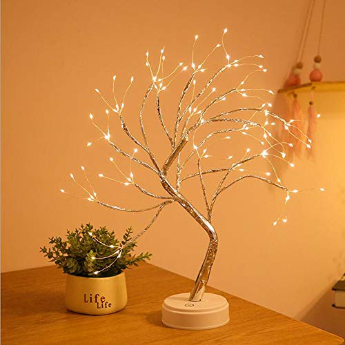 XhuangTech Luz para árbol de bonsái de mesa con 108 luces LED de alambre de cobre, funciona con batería/USB, lámpara de árbol artificial para dormitorio,fiesta de Navidad (blanco cálido).