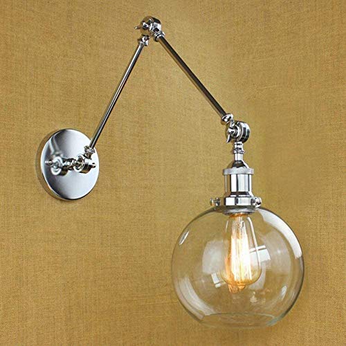 XXLYY Aplique de Pared Sombra de Globo con Columpio Ajustable Mini Aplique de Pared de 2 Brazos Clásico Vintage con Vidrio Transparente Plata