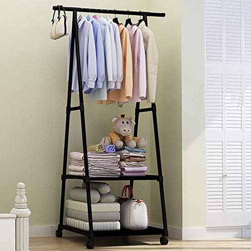 XYBB Armario Dormitorio 4 Colorido Piso De Pie Ropa Colgante Racks W/Rueda Muebles De Estilo Simple 158 * 55 * 42cm Negro