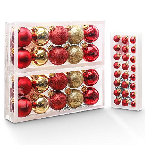 Yorbay Bolas de Árbol de Navidad 44Pcs, Adornos de Navidad Decoracion Arboles de Navidad Bolas de Cristal, Rojas y Doradas, Regalos de Colgantes de Navidad