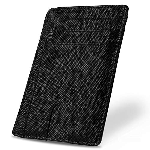 Yosemy Cartera Tarjeta de Crédito Mini Cartera Slim RFID Bloqueo Monedero de Cuero Billetera Hombre para Crédito & Efectivo, Negro