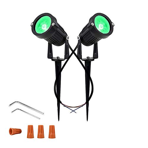 Youngine 12V LED Luz del césped Paredes al aire libre impermeables Árboles Banderas Proyector 5W COB Jardín Patio Ruta Iluminación para el jardín con soporte de punta, paquete de 2 (Verde)