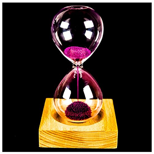 YYCFB Reloj de madera y cristal con diseño de flor de hierro y hierro, color rosa, con caja (reloj de arena de 13,5 x 5,5 cm, asiento de madera de 8 x 8 x 2 cm)