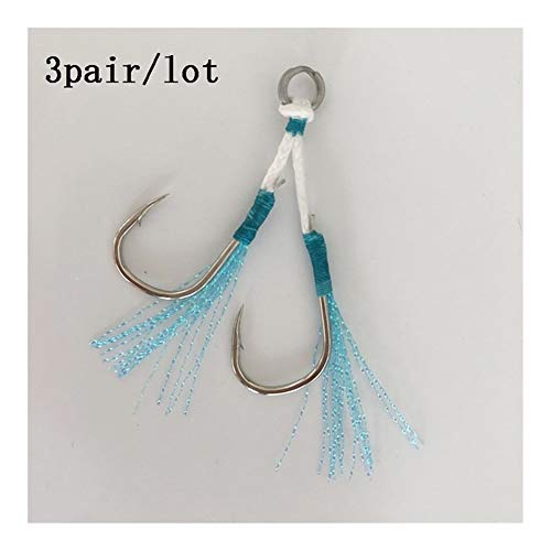 ZAJ 3pair Gancho de Pesca Ganchos Assist Hook Lento Rápido Jigging Fishjig Doble Par de púas Assist Hooks (Color : 3 Pairs Silver Blue, Model Number : Size 16)