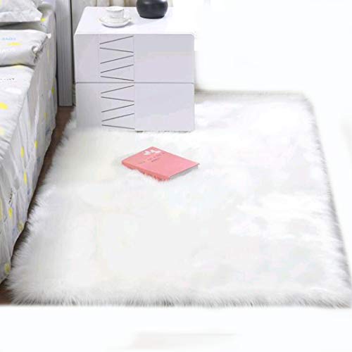 ZHOUZEKAI Oveja de Piel sintética Felpudo Alfombra Antideslizante Lujosa Suave Lana Artificial Alfombra para salón Dormitorio baño sofá Silla cojín (Blanco, 70_x_120_cm)