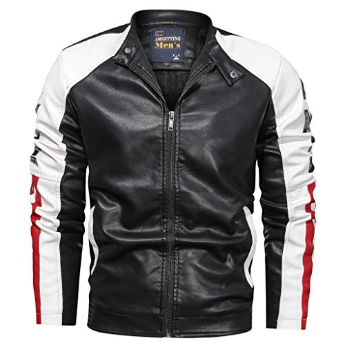 ZODOF Cuero Real Moda Abrigos Chaquetas Otoño Invierno Espesa de la Chaqueta Guapo Abrigo Militar Solapa Chaqueta Biker De Cuero Autentica para Hombre con Diseno De Hombros,Negro