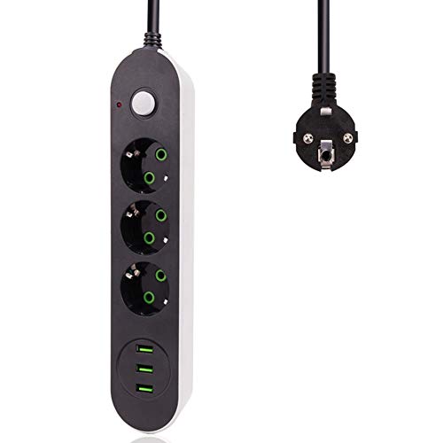 ZXY Nuevo Tablero de energía Inteligente con USB Plug, zócalo 3 3 USB Cable Puerto de carga-2M / 1.4M Adaptador de Corriente Cargador de Pared/Móvil