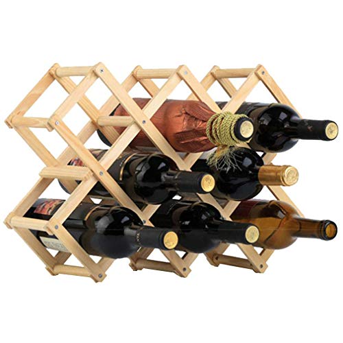 10 Botellas Estante Organizador de Mesa Soporte para Botellero de Madera Plegable, Organizador de Almacenamiento de Vino, Almacenamiento de Botelleros, Color Madera