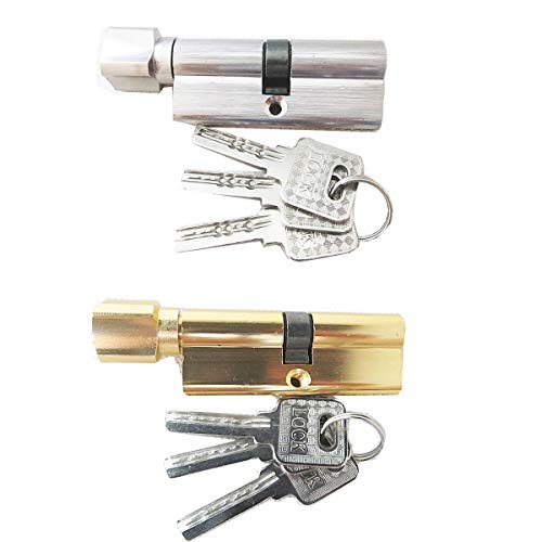 2 Piezas Cilindro cerradura puerta seguridad con pomo 35/35(70mm) con cierre antigolpes y con 3 llaves