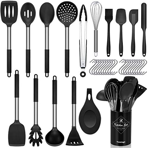 36 Piezas Utensilios de Cocina de Silicona | Resistentes al Calor Herramientas antiadherentes para Hornear en la Cocina | Espátula Cuchara Pinza para